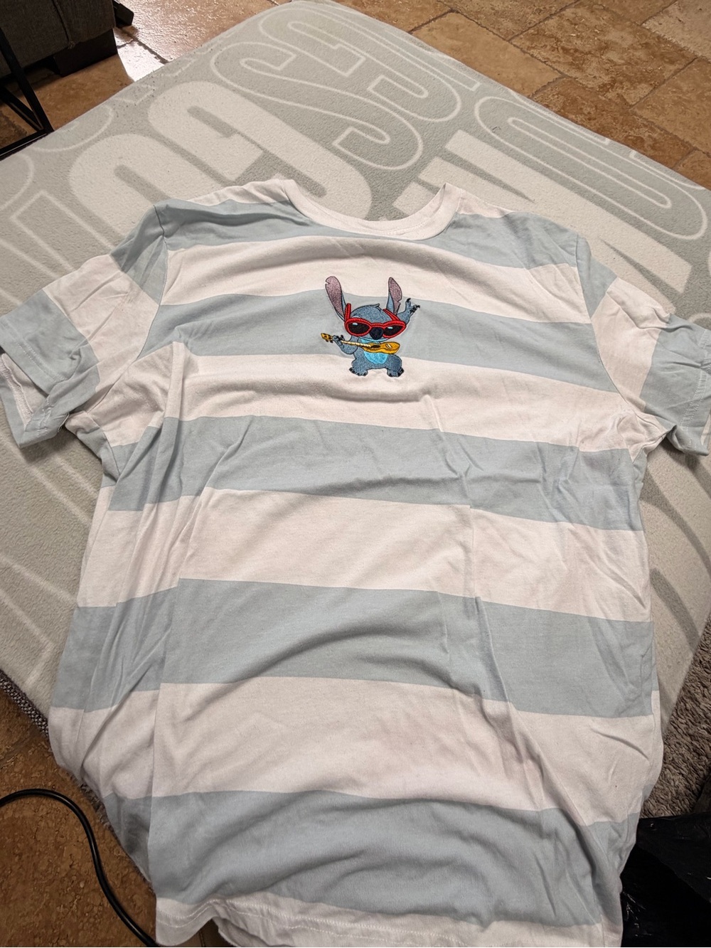 Disney Short-Sleeve Stripe Tee in Light Blue & White with Stitch Patch